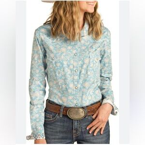Panhandle Western Baby Blue Floral Long Sleeve Shirt